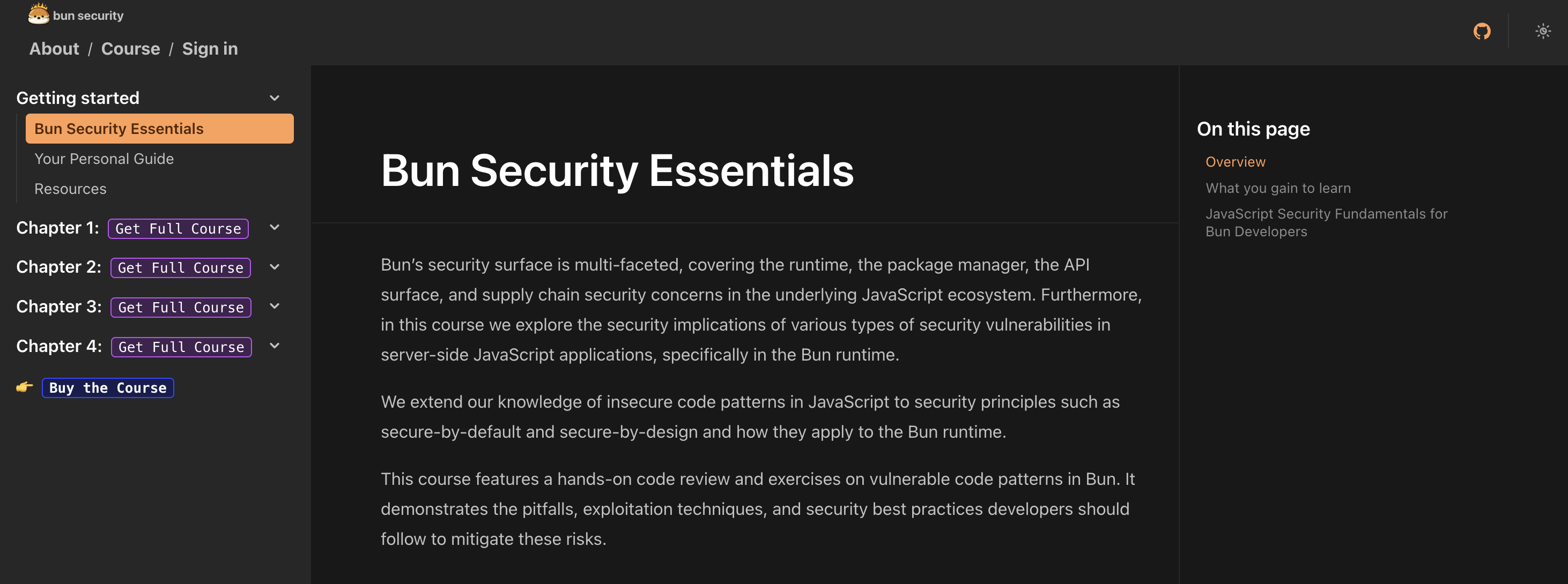 bun security website with custom Starlight sidebar